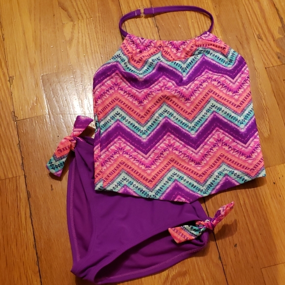 Like New Purple & Pink Girl's Zig Zag Tankini Sz 7 - Picture 6 of 8